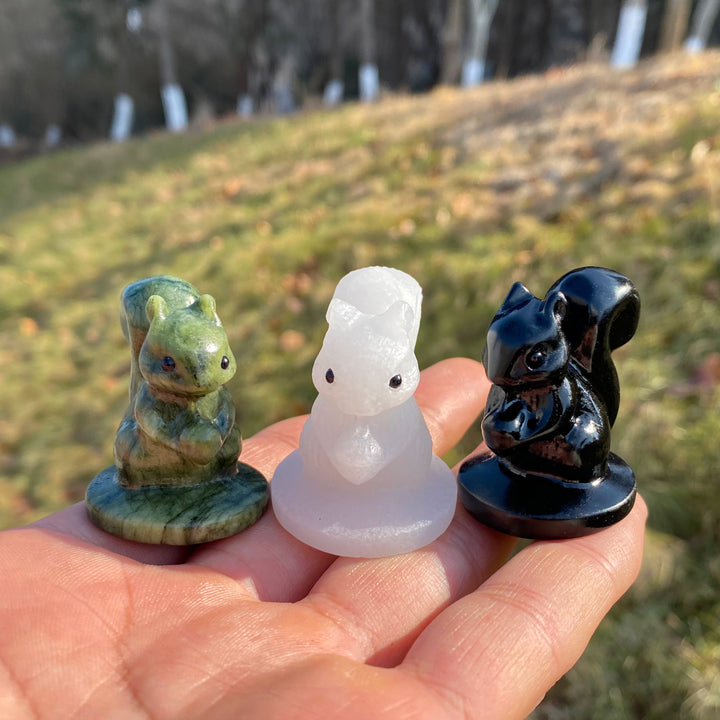 Natural Crystal Holding Pinecone Squirrel