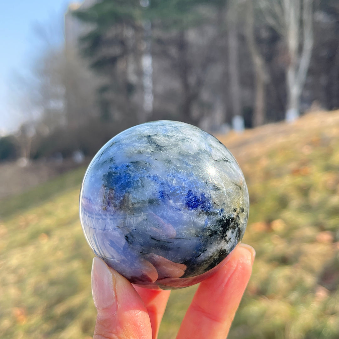 Natural Blue and White Porcelain Sodalite Sphere
