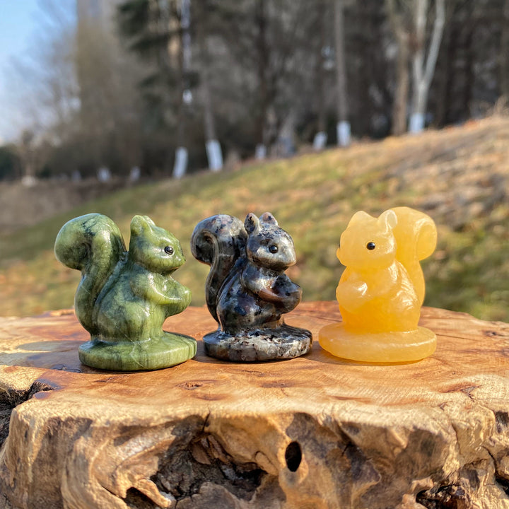 Natural Crystal Holding Pinecone Squirrel