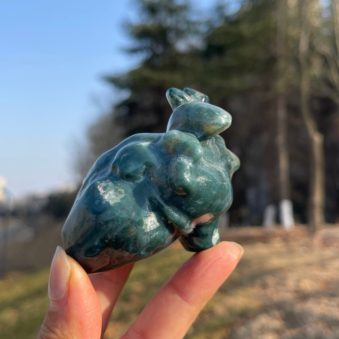 Natural Moss Agate Heart Carving
