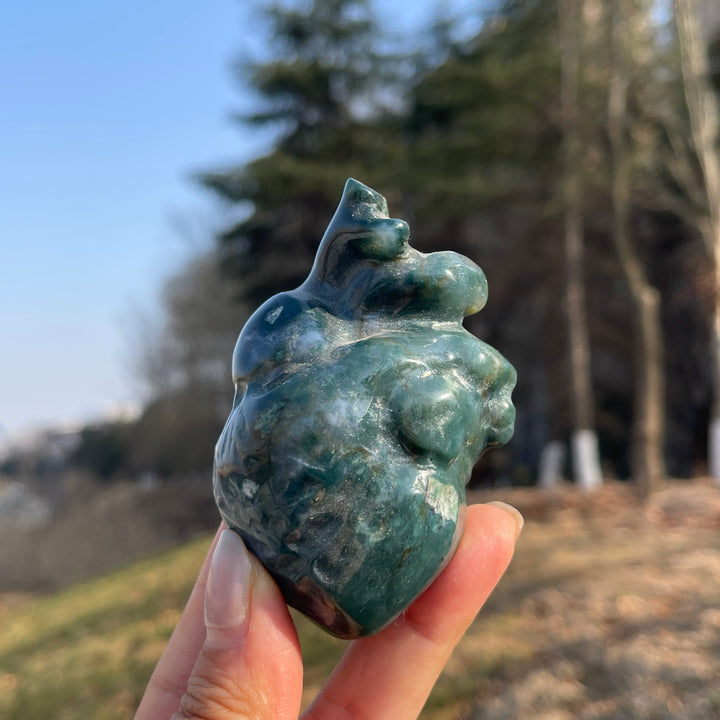 Natural Moss Agate Heart Carving