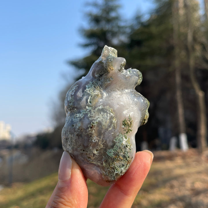 Natural Moss Agate Heart Carving