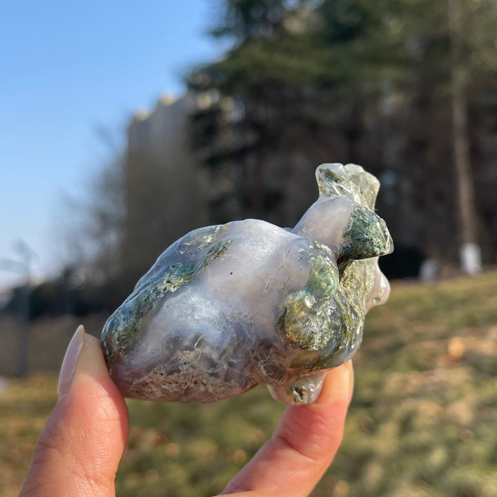 Natural Moss Agate Heart Carving