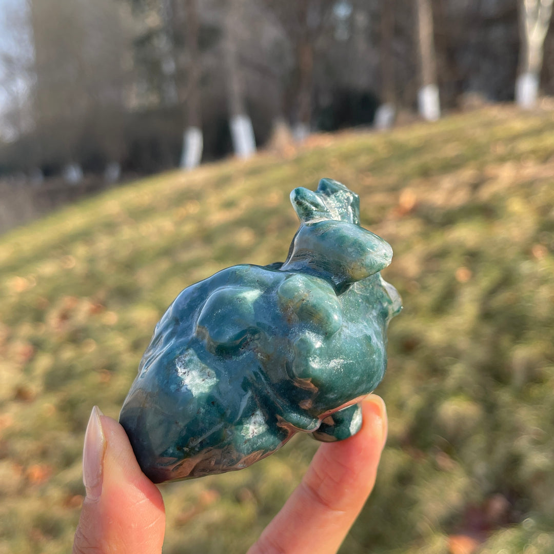 Natural Moss Agate Heart Carving
