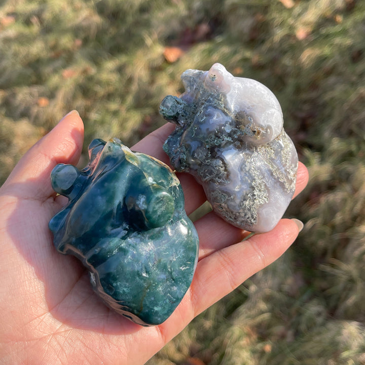 Natural Moss Agate Heart Carving