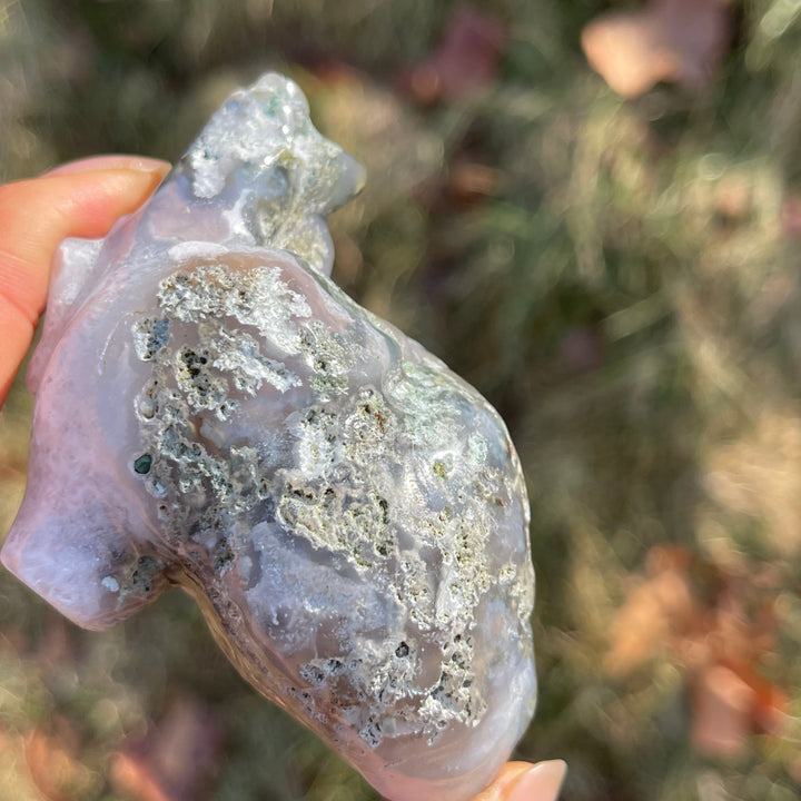 Natural Moss Agate Heart Carving