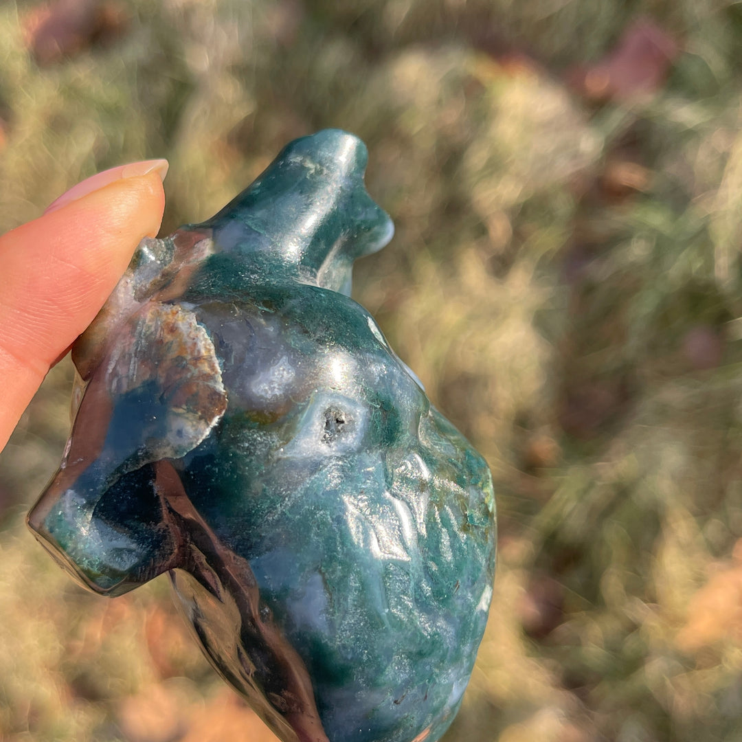 Natural Moss Agate Heart Carving