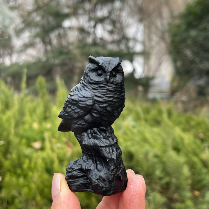 Natural Crystal Carving Owl On Tree Stump