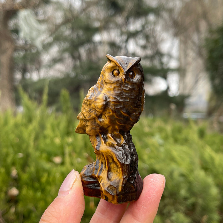 Natural Crystal Carving Owl On Tree Stump