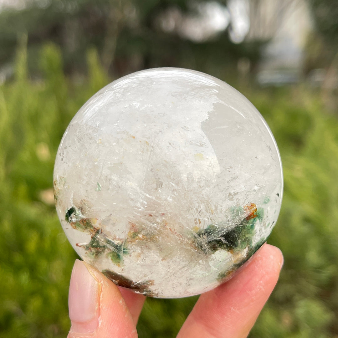 Unique,Natural Clear Quartz with Fuchsite Sphere