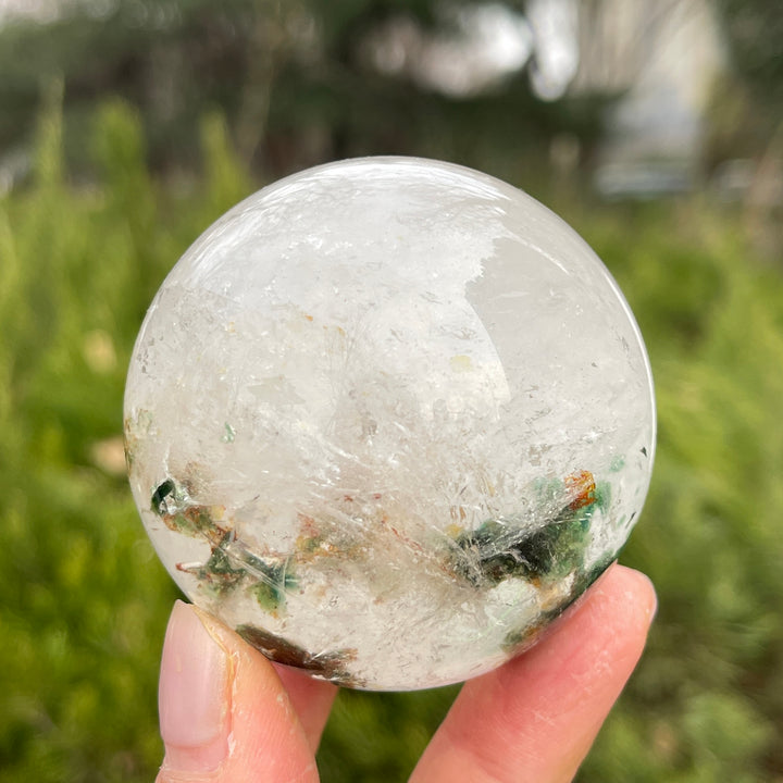 Unique,Natural Clear Quartz with Fuchsite Sphere