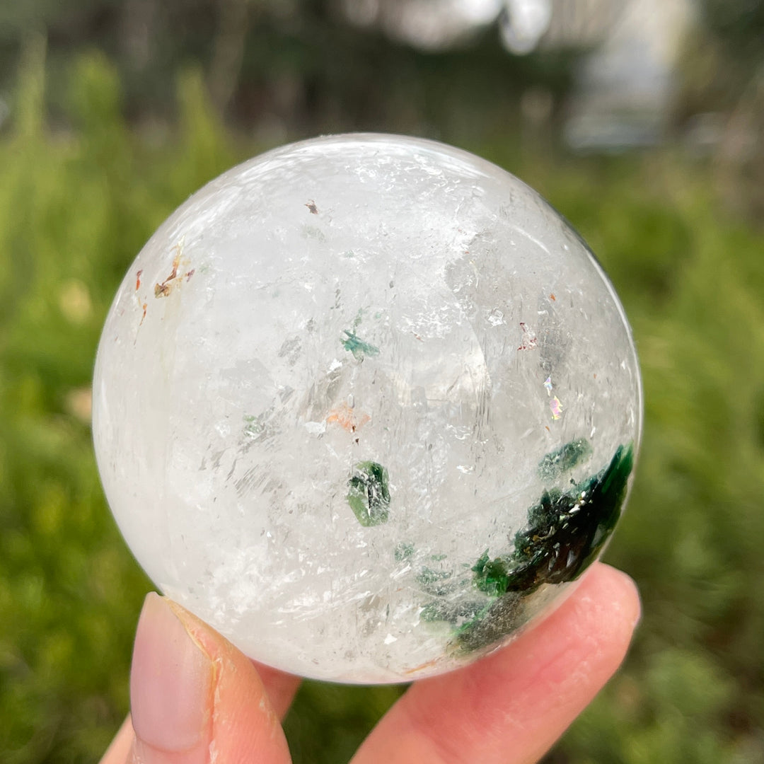 Unique,Natural Clear Quartz with Fuchsite Sphere