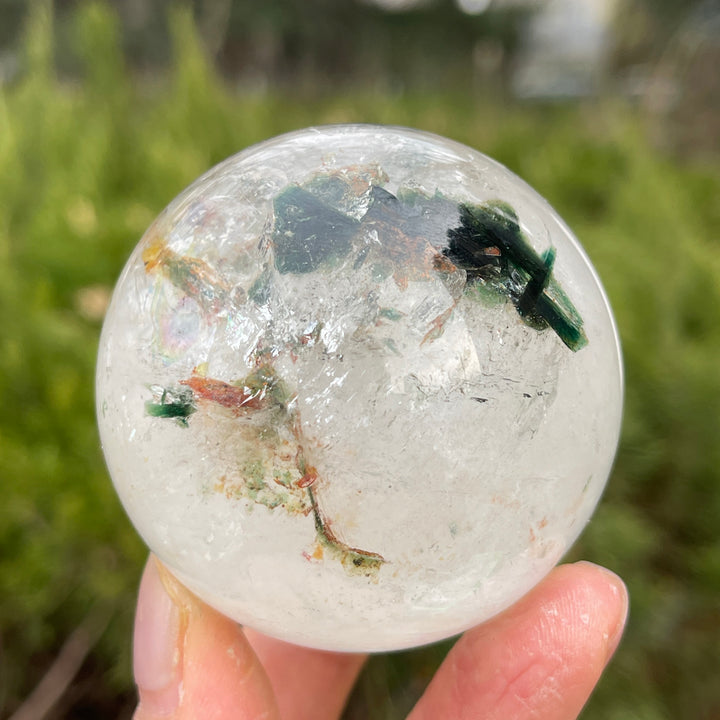 Unique,Natural Clear Quartz with Fuchsite Sphere
