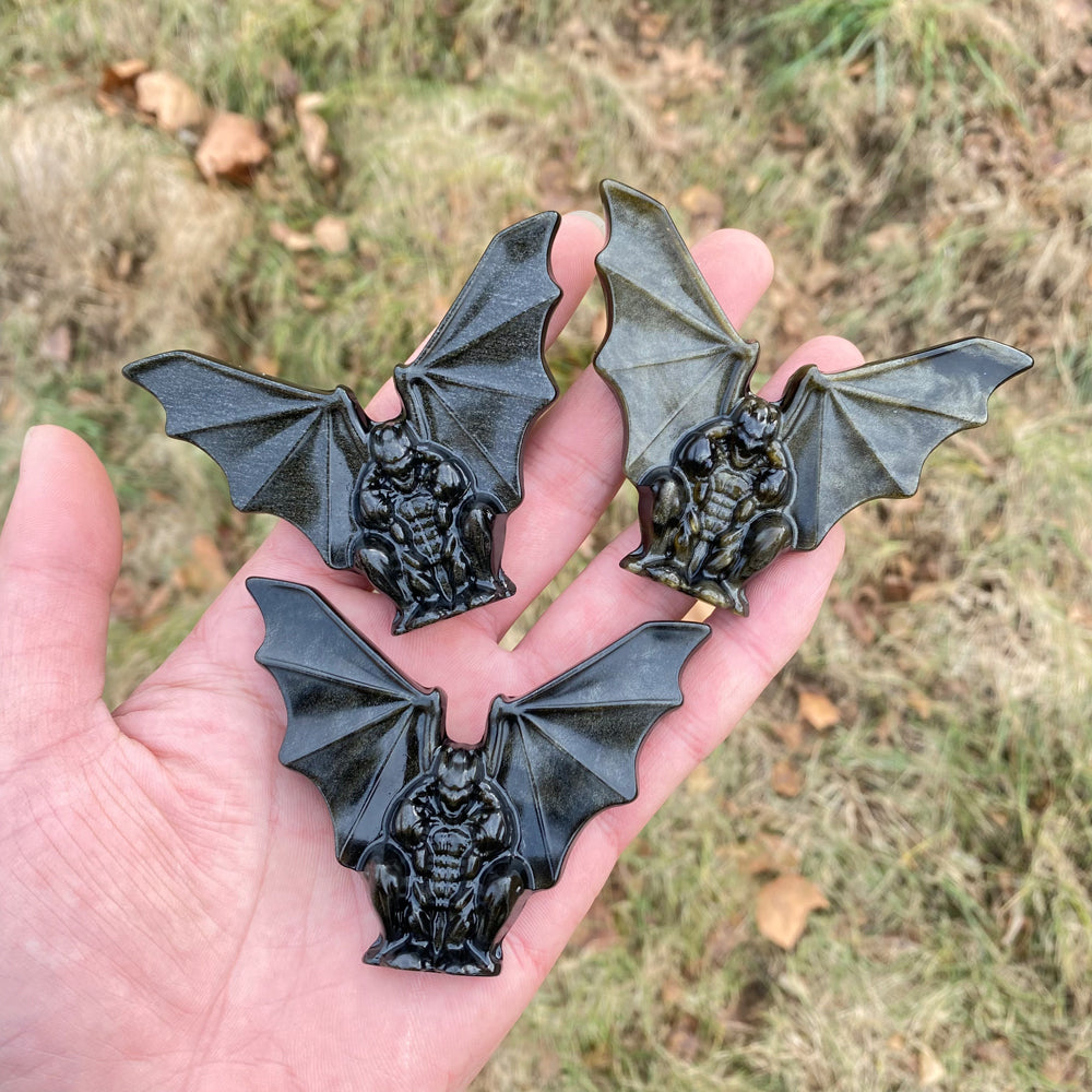 Natural Carving Golden Obsidian Gargoyle