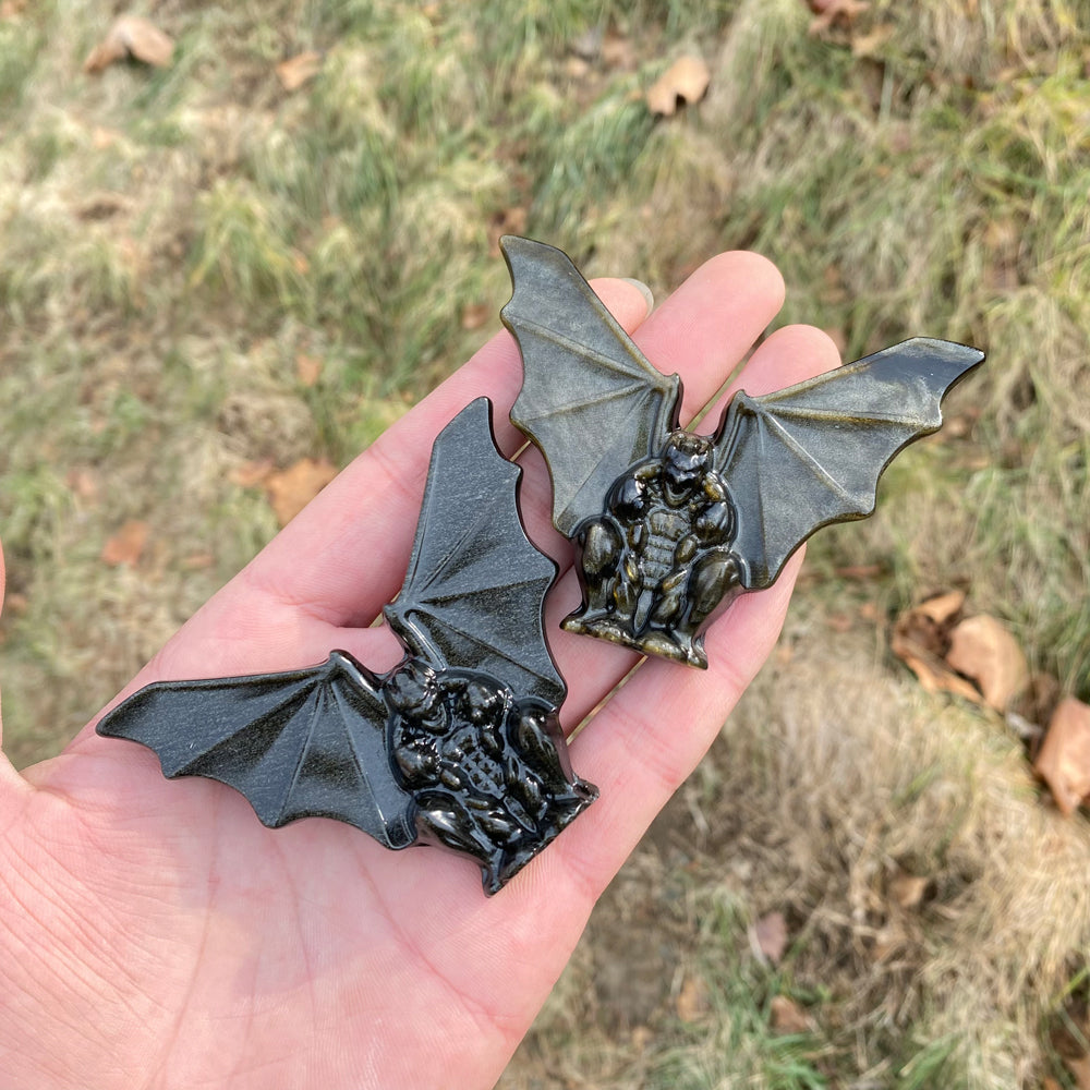 Natural Carving Golden Obsidian Gargoyle