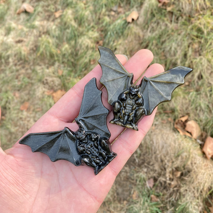 Natural Carving Golden Obsidian Gargoyle