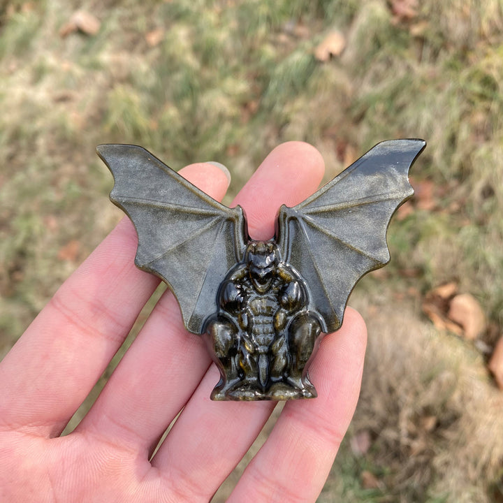 Natural Carving Golden Obsidian Gargoyle