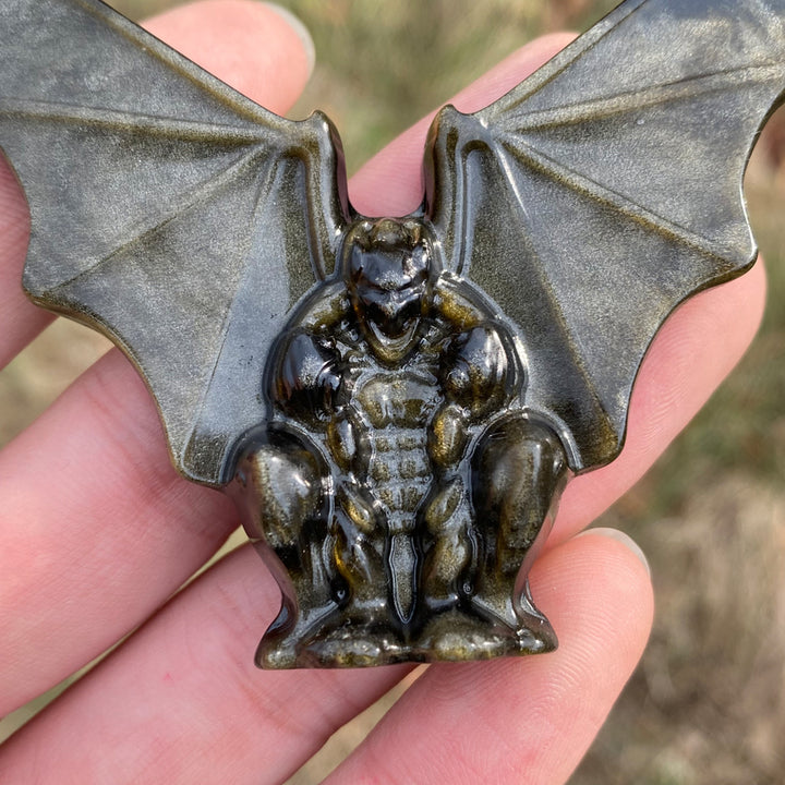 Natural Carving Golden Obsidian Gargoyle