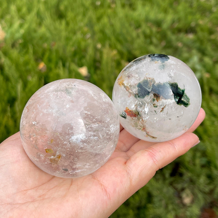 Unique,Natural Clear Quartz with Fuchsite Sphere