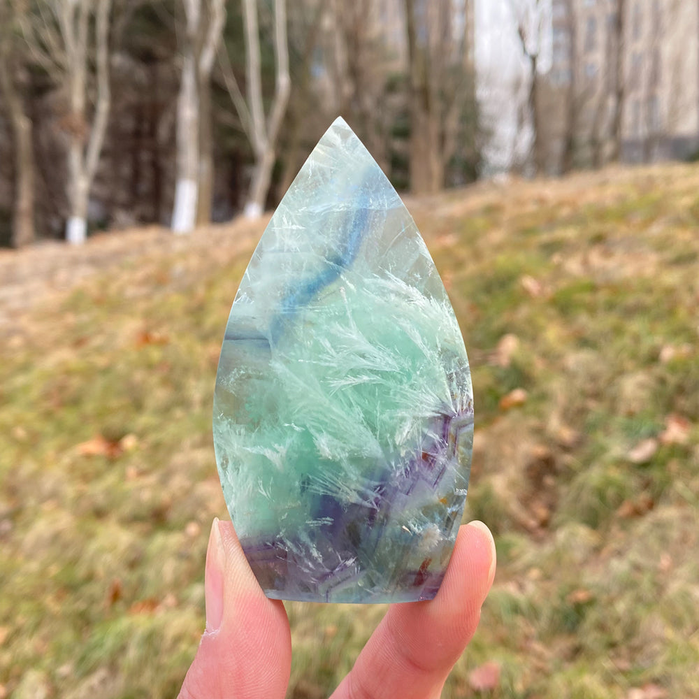 Natural Feather Fluorite Teardrop