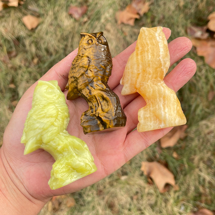 Natural Crystal Carving Owl On Tree Stump
