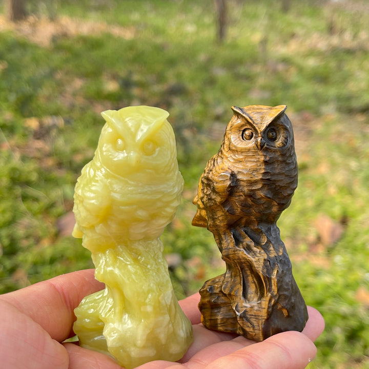 Natural Crystal Carving Owl On Tree Stump