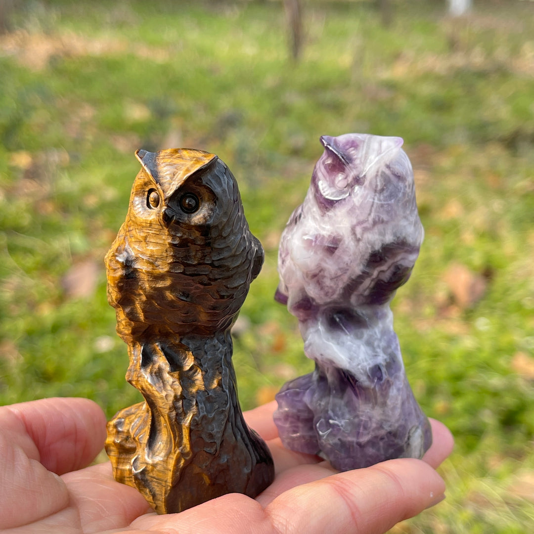 Natural Crystal Carving Owl On Tree Stump