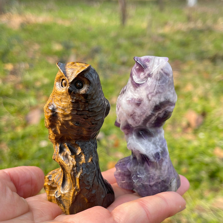 Natural Crystal Carving Owl On Tree Stump