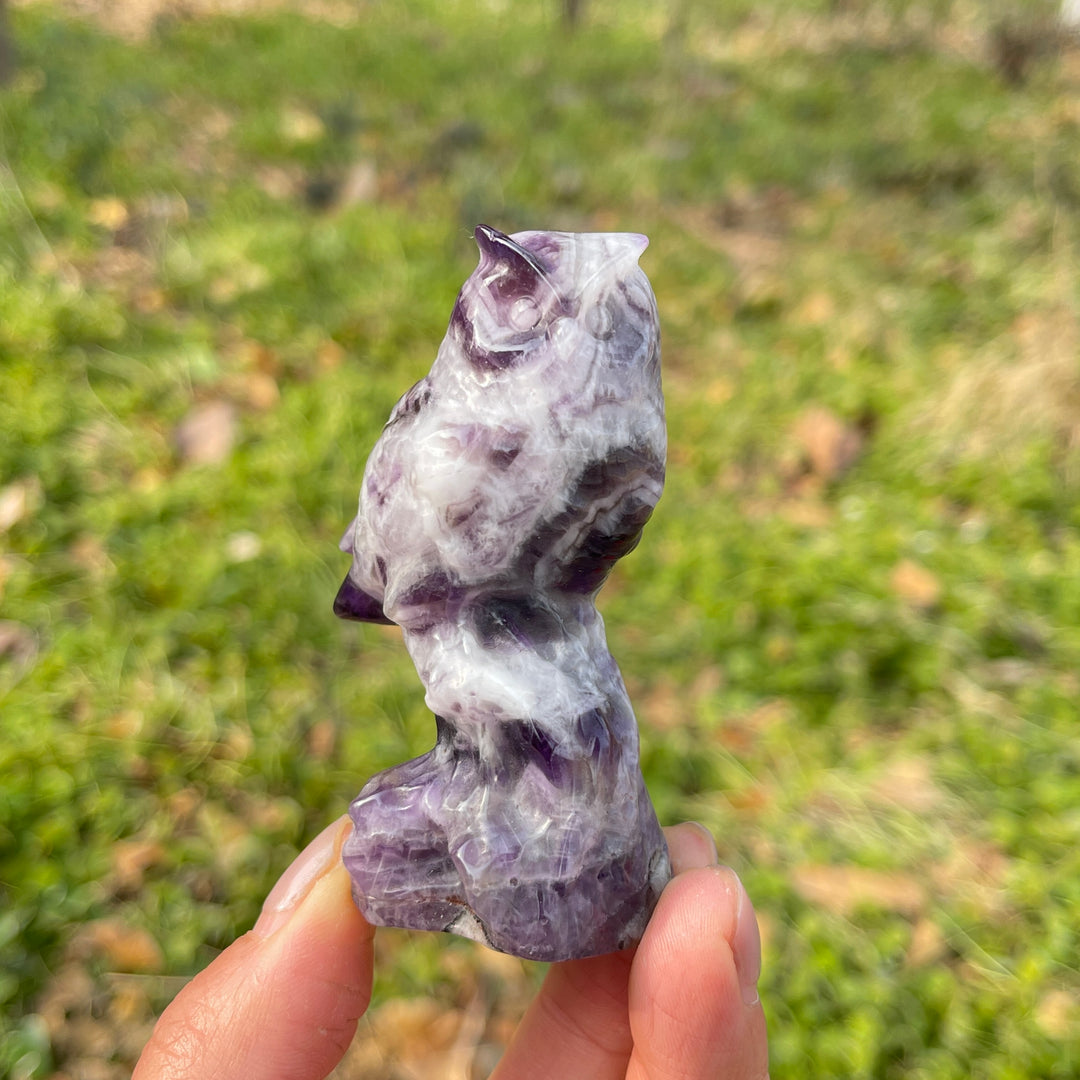 Natural Crystal Carving Owl On Tree Stump