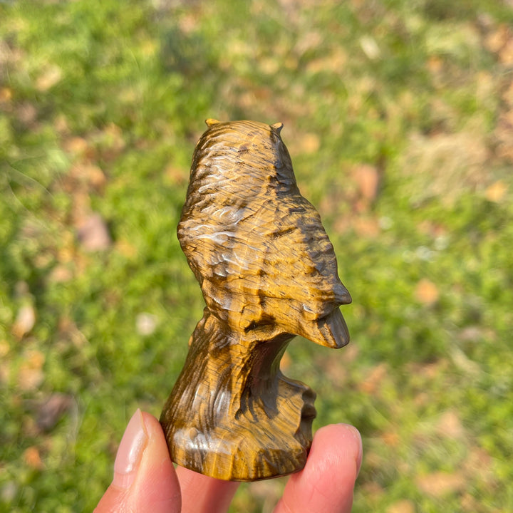 Natural Crystal Carving Owl On Tree Stump