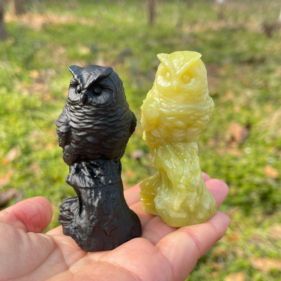 Natural Crystal Carving Owl On Tree Stump