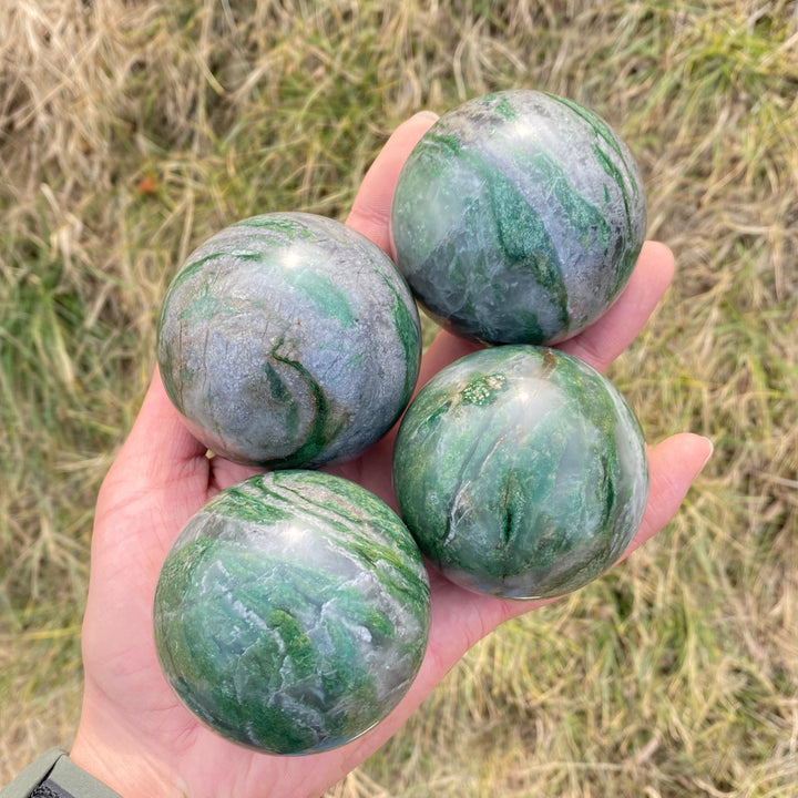 Natural Crystal African Green Jade Sphere