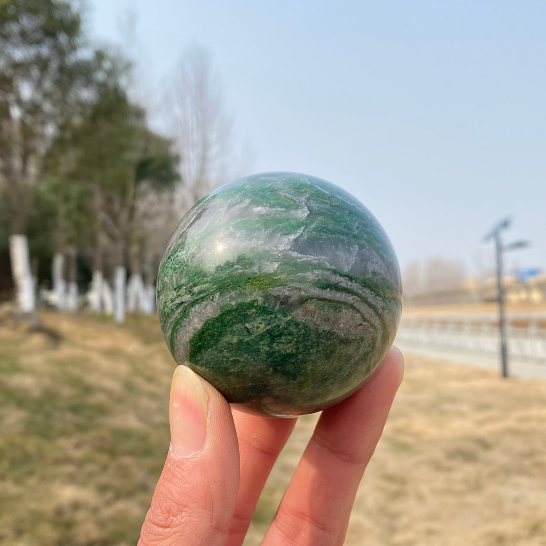 Natural Crystal African Green Jade Sphere