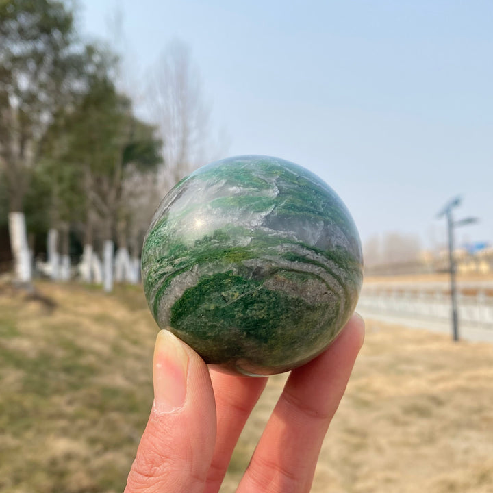 Natural Crystal African Green Jade Sphere