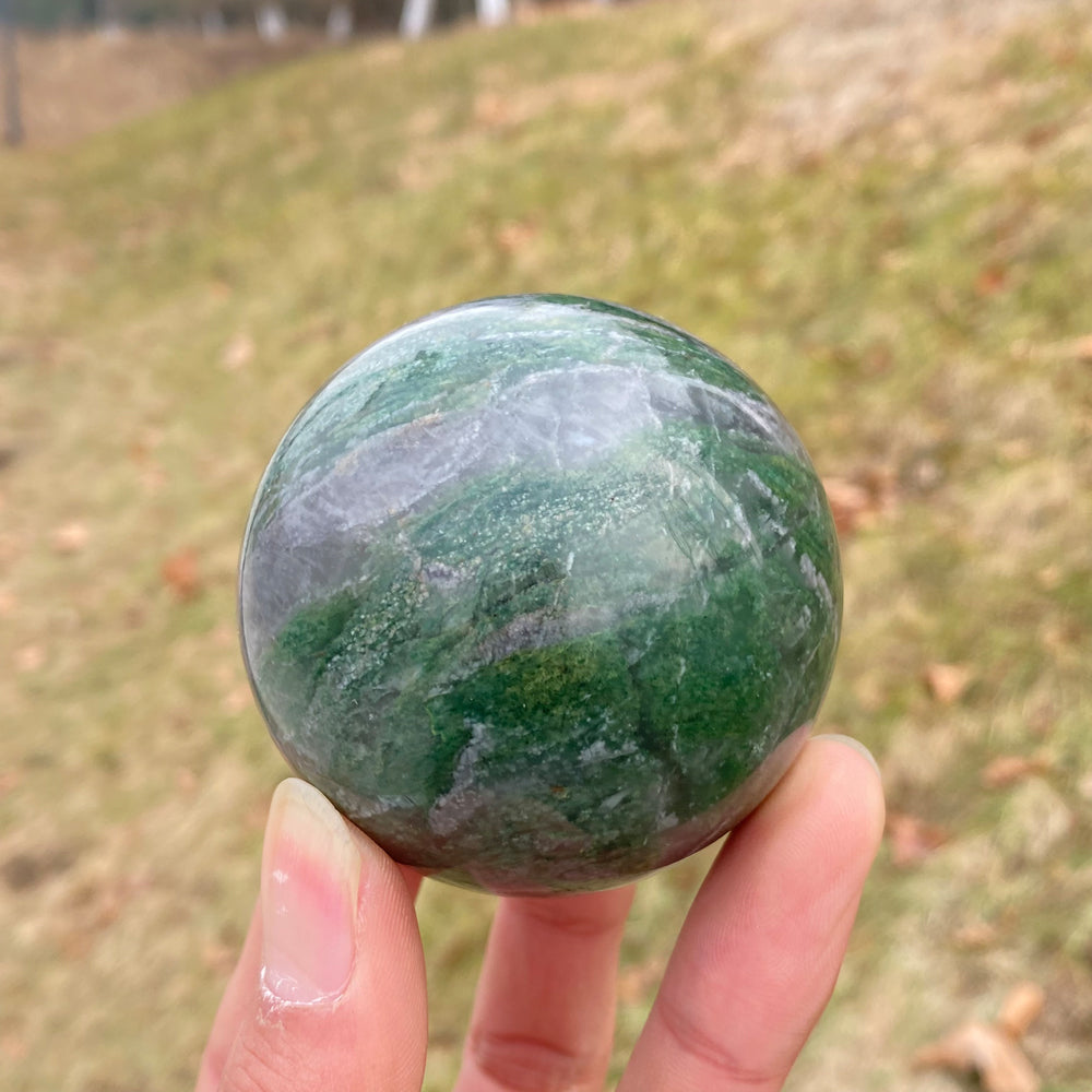 Natural Crystal African Green Jade Sphere