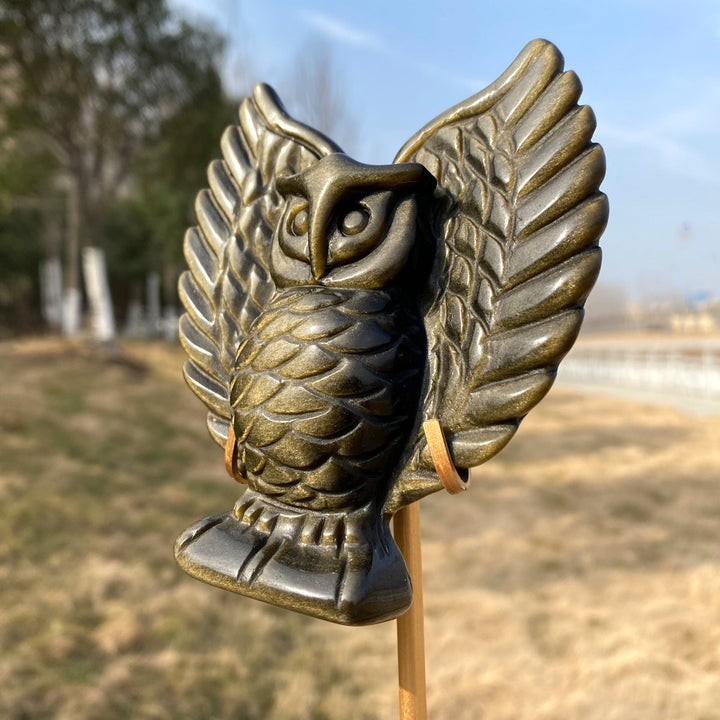 Unique Natural Crystal Carving Golden Obsidian Owl
