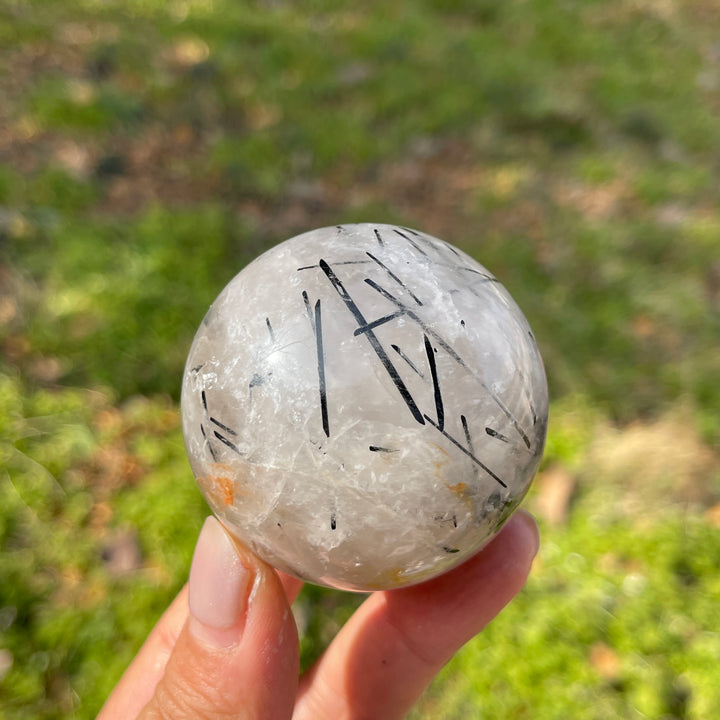 Unique,Natural Crystal Quartz Tourmaline Sphere