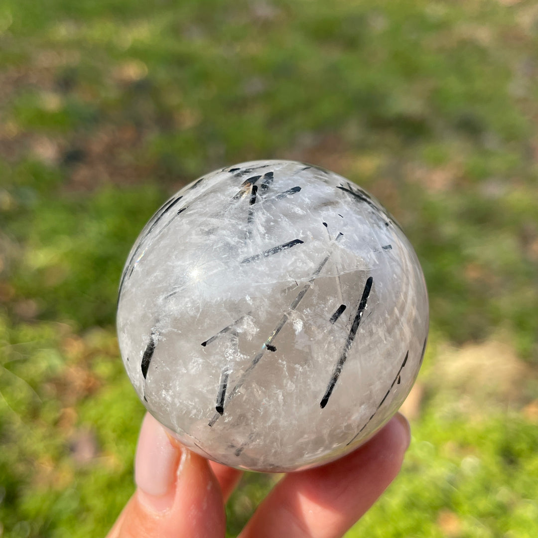 Unique,Natural Crystal Quartz Tourmaline Sphere
