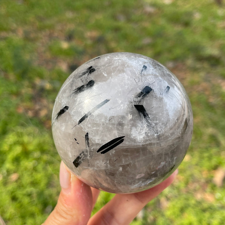 Unique,Natural Crystal Quartz Tourmaline Sphere