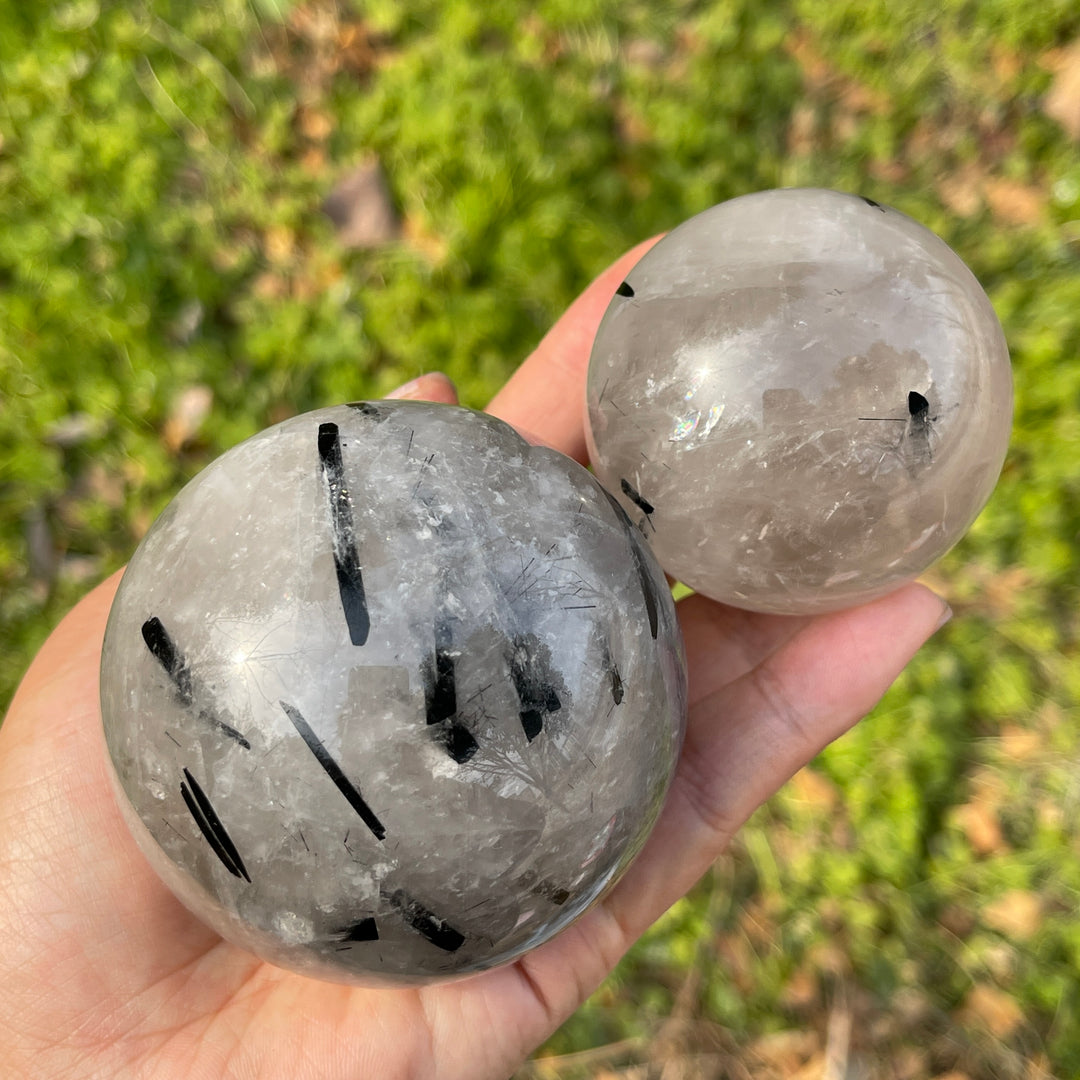 Unique,Natural Crystal Quartz Tourmaline Sphere