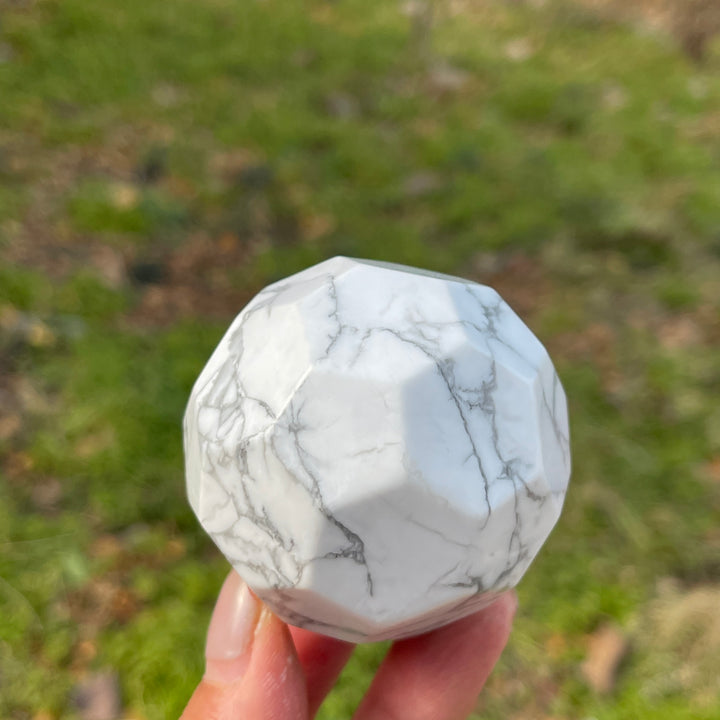 Unique,Imperfect Natural Crystal Howlite Faceted Sphere