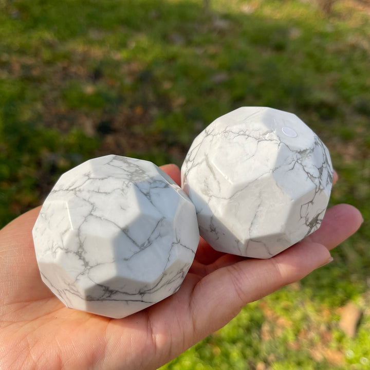 Unique,Imperfect Natural Crystal Howlite Faceted Sphere