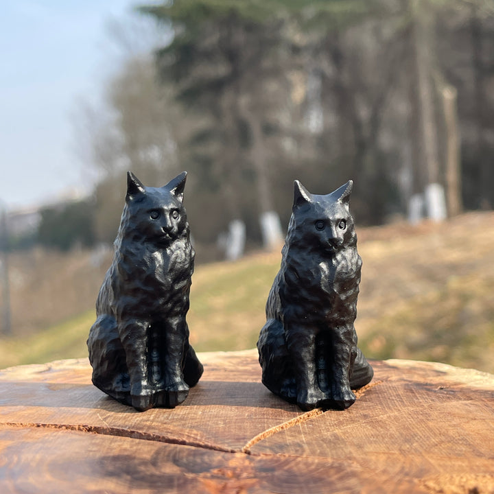 Natural Crystal Carving Obsidian Sitting Cat