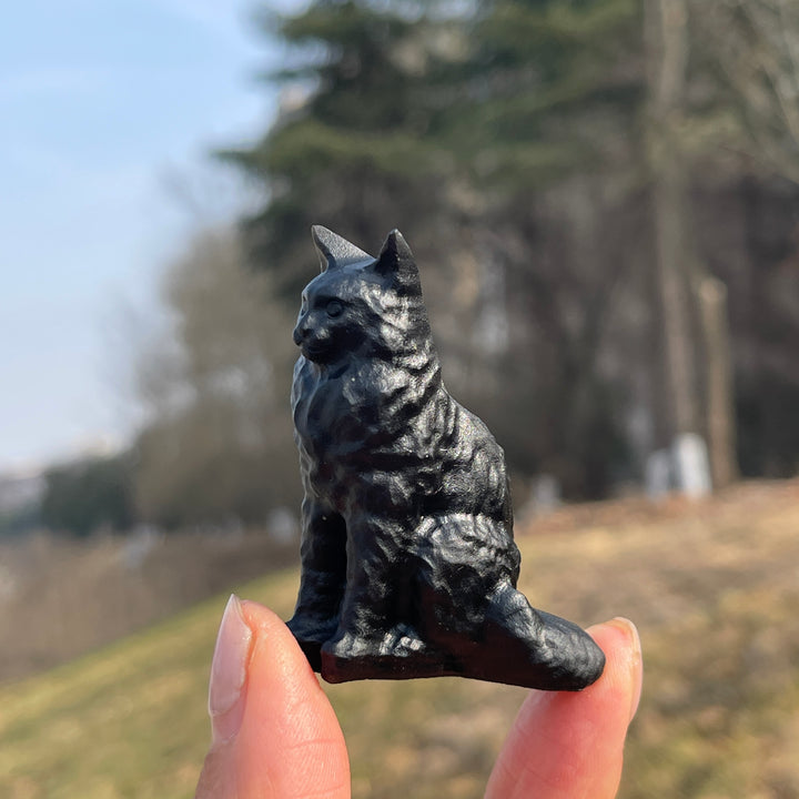 Natural Crystal Carving Obsidian Sitting Cat