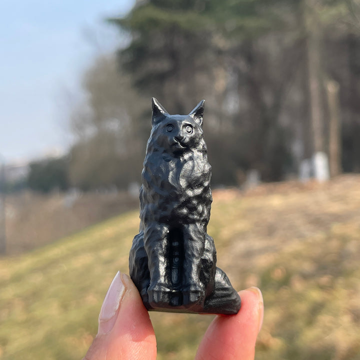 Natural Crystal Carving Obsidian Sitting Cat