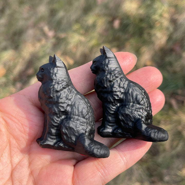 Natural Crystal Carving Obsidian Sitting Cat
