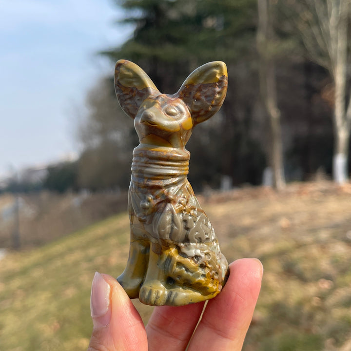 Natural Crystal Carved Big Ear Dog