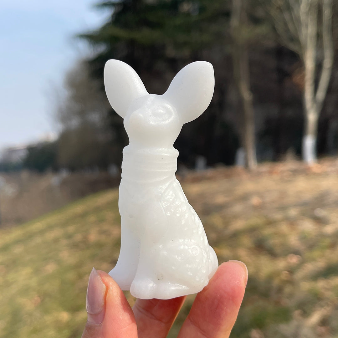 Natural Crystal Carved Big Ear Dog