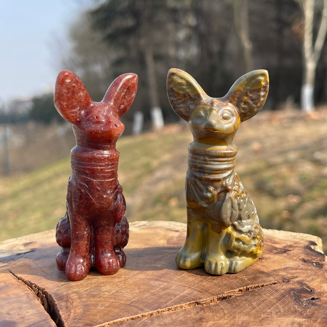 Natural Crystal Carved Big Ear Dog