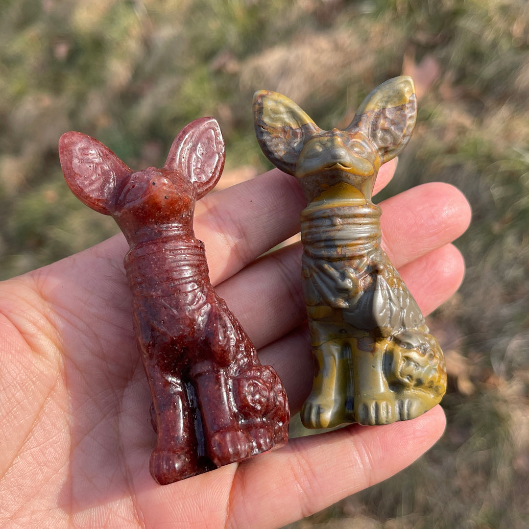 Natural Crystal Carved Big Ear Dog